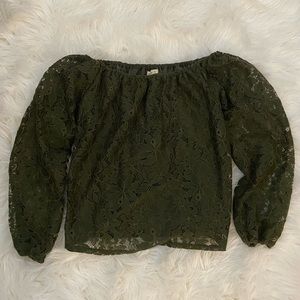 Green Hollister Off the Shoulder Lace Blouse/Long Sleeve Shirt